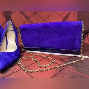 ALDO Purple Suede & Patent Clutch with Gold Chain Shoulder Handbag